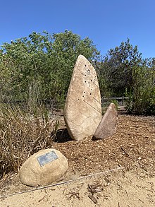 Monument to Guashna at Ballona Discovery Park in the Playa Vista neighborhood. Guashna village recognition, Tongva populated place, Southern California.jpg