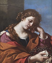 Maria Maddalena che medita sulla Corona di spine, dipinta dal Guercino, Collezione Mainetti (Roma)