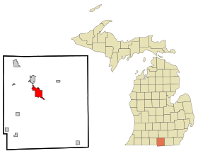 Hillsdale County Michigan Incorporated and Unincorporated areas Hillsdale Highlighted.svg