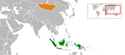 Indoneziya va Mo'g'ulistonning joylashishini ko'rsatuvchi xarita