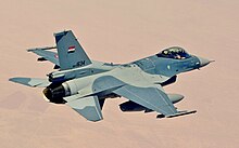 Um caça iraquiano F-16, de fabricação americana.
