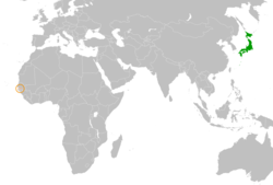 JapanとGambiaの位置を示した地図