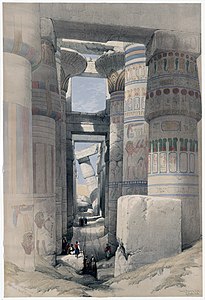 Karnak: Dromos veya tapınağın birinci avlusu (Renkli litograf, David Roberts, 1838). (Üreten: David Roberts)