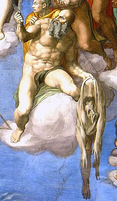 Saint Bartholomew displaying his flayed skin in Michelangelo's The Last Judgment.