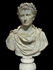 Bust of Augustus; c. 25 BC; marble; height: 83.5 cm, width: 83.5 cm; Louvre-Lens (Lens, France) Lens - Inauguration du Louvre-Lens le 4 decembre 2012, la Galerie du Temps, ndeg 057.JPG