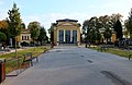 English: Litovel cemetery. There is the tomb of the Socha family on the left, the mourning hall in the middle and the columbarium on the right. Čeština: Hřbitov v Litovli. Vlevo je hrobka rodiny Sochovy, uprostřed smuteční síň a vpravo kolumbárium.