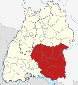 Locatie Regierungsbezirk Tübingen in Baden-Württemberg