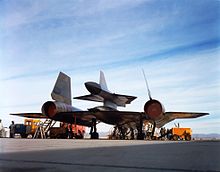 Rear view of the D-21 and M-21 combination on the ground, showing the exhaust shroud used on early flights