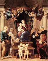 Madonna del Baldacchino label QS:Len,"Madonna del Baldacchino" between 1507 and 1508 date QS:P,+1507-00-00T00:00:00Z/8,P1319,+1507-00-00T00:00:00Z/9,P1326,+1508-00-00T00:00:00Z/9 . Florence, Palazzo Pitti.