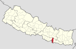 Lage des Distriktes Mahottari (rot) in Nepal