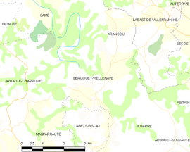 Mapa obce Bergouey-Viellenave
