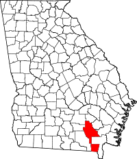 ウェア郡の位置を示したジョージア州の地図