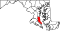 Harta statului Maryland indicând comitatul Calvert