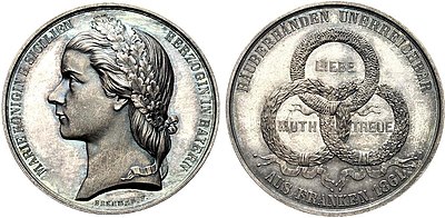 Medalj 1861, i silver till hyllning till Maria Sofia