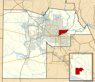 Map of Maricopa County showing Salt River Indian Reservation in red Maricopa County Incorporated and Planning areas SRPMIC highlighted.svg