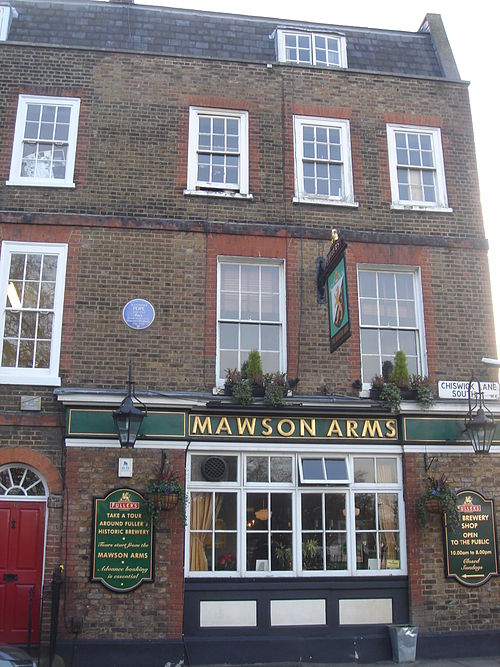 Mawson Arms, Chiswick Lane, with blue plaque to Pope