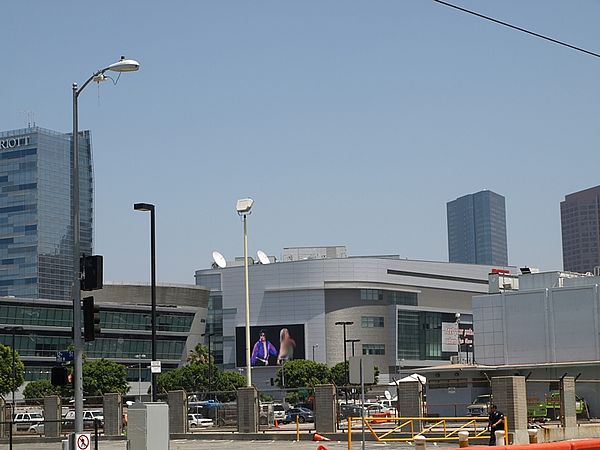 Outside the Staples Center during the memorial service