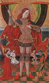 Saint Michael weighing souls Michael abadia.jpg