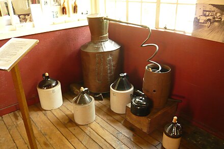 A historical moonshine distilling-apparatus in a museum