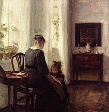 Mamă și copil lângă o fereastră de Carl Vilhelm Holsøe..jpg