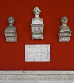 Busts of Balthasar Neumann, Ludwig I. of Bavaria and Wiguläus von Kreittmayr in theRuhmeshalle München