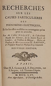 Recherches sur les causes particulieres des phविद्युत परिघटना (1754)