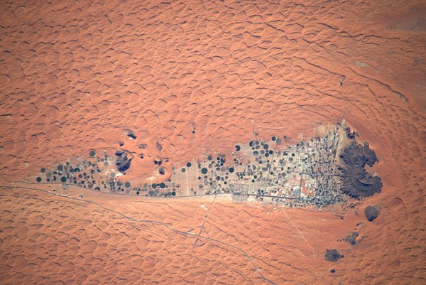 The desert oasis city of Jubbah in Saudi Arabia as photographed from space.