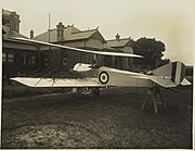 Oblique Rear View of Basil Watson's Biplane, rear lawn, Follacleugh, Elsternwick, 1916.
