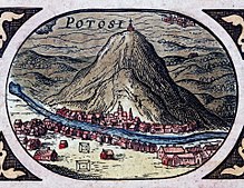 Cerro Rico in the town of Potosi was the most important source of silver in South America, and in all of Spanish America until Guanajuato in Mexico surpassed it in the 18th century. Old Potosi.jpg