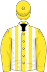 Yellow and white stripes, yellow sleeves and cap