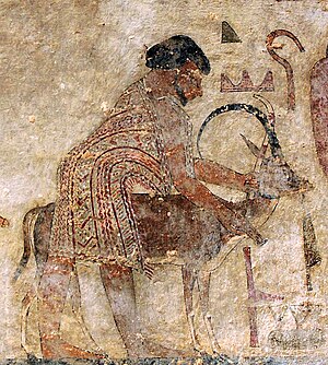 Painting of foreign delegation in the tomb of Khnumhotep II circa 1900 BCE (Detail mentioning "Abisha the Hyksos" in hieroglyphs).jpg