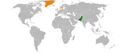 Mapa indicando locais do Paquistão e Dinamarca