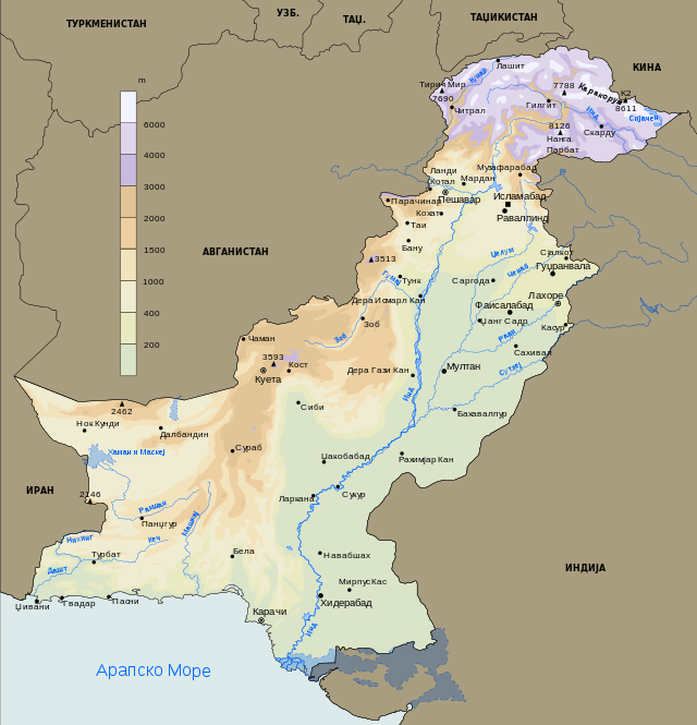 Географска карта на Пакистан