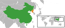 Mappa che indica l'ubicazione di Cina e Corea del Nord