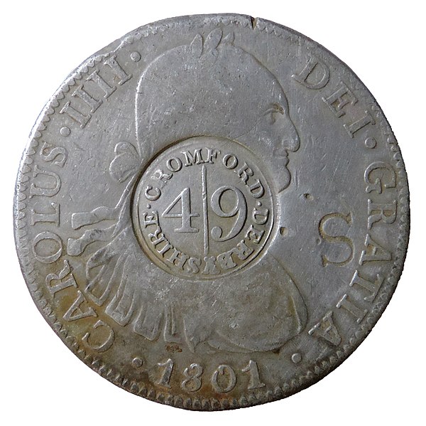 A "Cromford dollar". The figures "4|9" show a value of 4 shillings and 9 pence