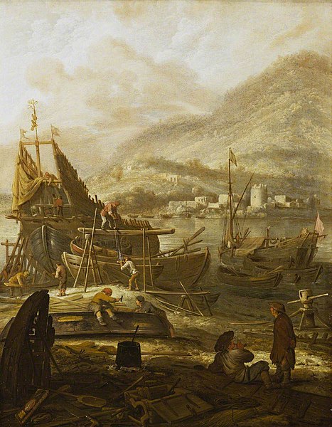 File:Reinier Nooms (Zeeman) (c.1623-1664) - Shipbuilding at Porto Santo Stefano, Italy - BHC0815 - Royal Museums Greenwich.jpg