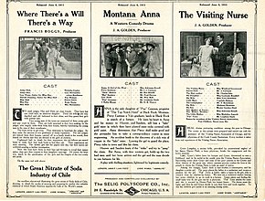 Description de l'image Release flier for WHERE THERE'S A WILL THERE'S A WAY, 1911 ; MONTANA ANNA, 1911 ; THE VISITING NURSE, 1911.jpg.