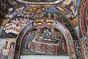 English: Dekorations on the outside of the church in Rila Monastery