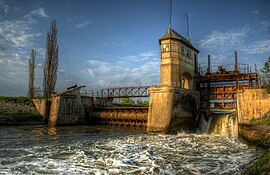 The water gate at the Sânmihaiu Român hydrotechnical node before renovation