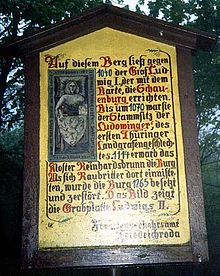 Information board at the ruins of the Ludovingian family castle, the Schauenburg near Friedrichroda Schauenburg.jpg