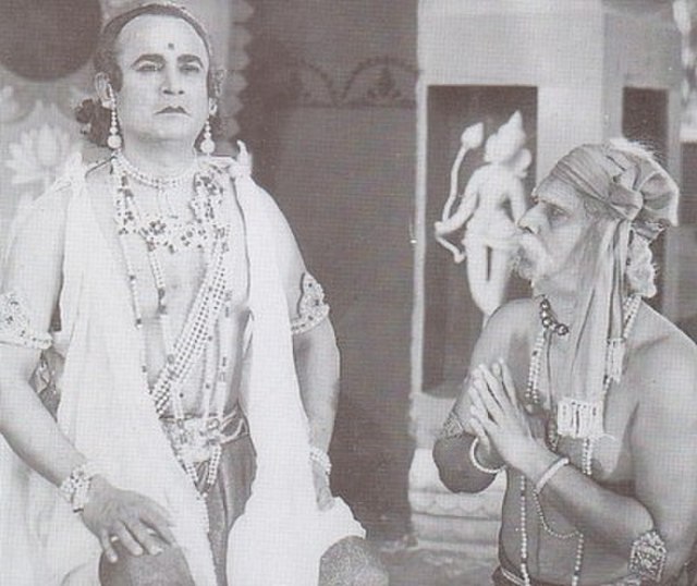 A scene from Seeta (dir: Sisir Bhaduri), 1933. Sisir Bhaduri, Amalendu Lahiri.