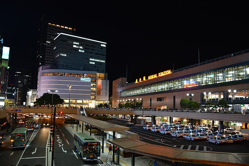 File:Sendai Station 2016-10-09 bus station at night (30038482043).jpg