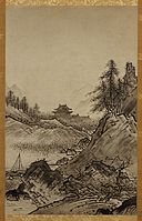 水墨画。『秋冬山水図』（しゅうとうざん さんすいず）。　東京国立博物館の所蔵。
