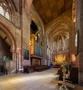 The choir stalls and organ. Shrewsbury Abbey Altar and Organ, Shropshire, UK - Diliff.jpg
