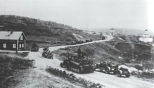 Колона от I./Panzer-Abt.z.b.V.40 по време на настъплението към Куусамо, юли 1941 г.