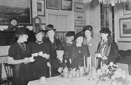 Members of a Catholic Women's Club drinking tea in 1940