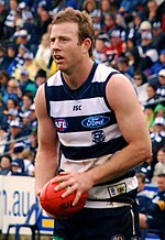 Johnson with Geelong in July 2011 Steve Johnson Goalkicking.jpg