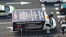 "Stop Pedofilii
" van belonging to Fundacja Pro [pl], who claim that pedophilia is advocated by the "LGBT lobby" Stop Pedofilii, Warsaw, 2.jpg