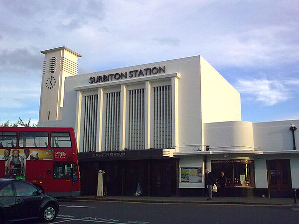 Grade-II listed Surbiton railway station. Art deco architecture