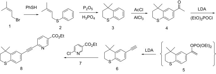 Tazarotene synthesis: Tazarotene synthesis.svg